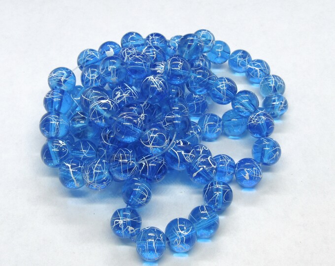 1 Strand 10mm Round Drawbench Glass Beads - Deep Sky Blue (A39b)