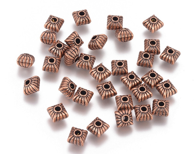 Antique Red Copper Tone Alloy Square 7mm Spacer Beads  (A442h/i)