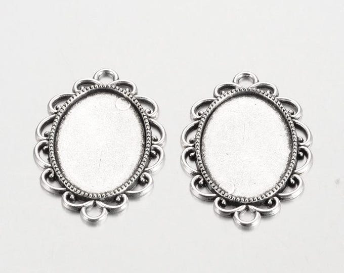 5 Antique Silver Tone Oval Alloy Cabochon 36c26mm (Fits 18x25mm) Link Trays  (A218f)
