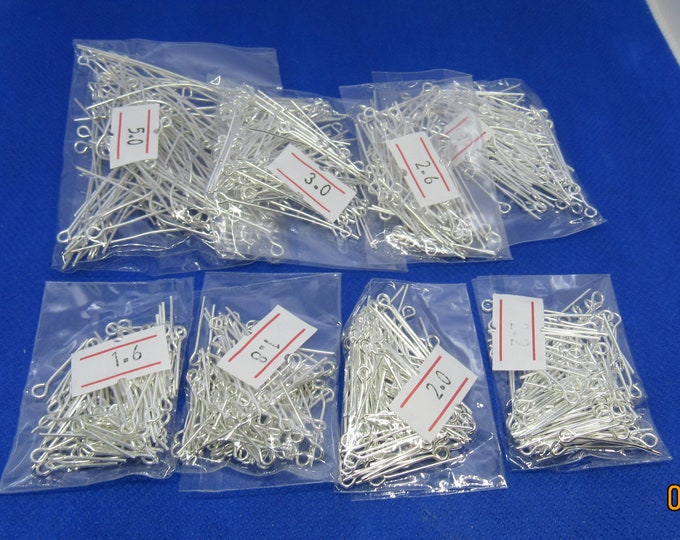 800 Assorted Sized Silver Plated Alloy Eye Pins (5/8" - 2") 21G (A144h)