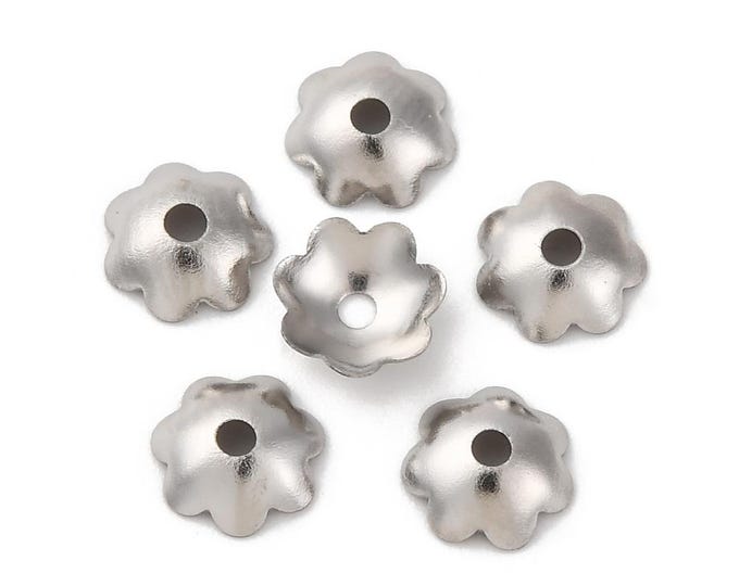 100 (316) Stainless Steel Multi Petal Flower Bead Caps 6mm Beads (A499d)