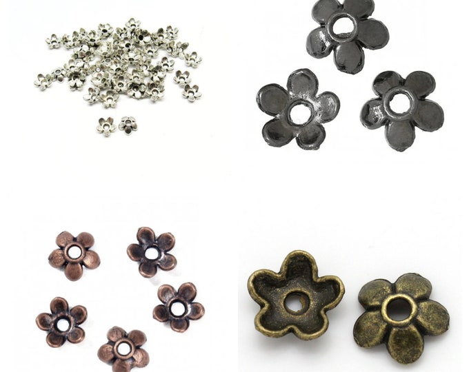 Choice of Color Tone/Qty Alloy Flower Bead Caps 6x6mm