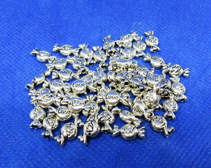 50 Antique Silver 11x6mm Alloy "Love" Candy Spacer Beads  (A22f)