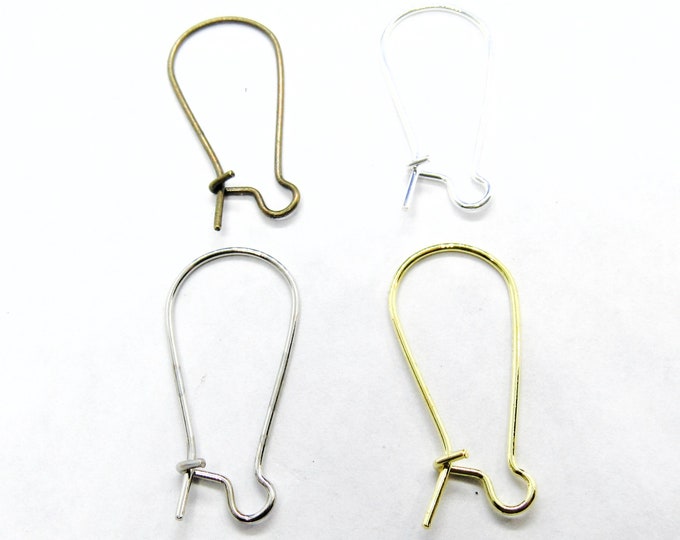 25 Pr (50pcs) Choice of Color Lg Kidney Ear Wires 25x11mm-21g  (A117q-t)