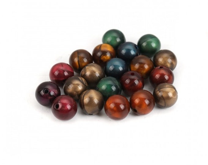 50 Mixed Color Imitation Tiger Eye Gemstone Acrylic Beads 10mm (A321b)