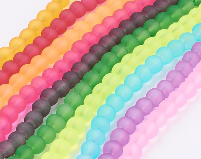 Choice of Color 1 Strand 6mm Frosted Round Glass Beads (A14e/f-459-465)