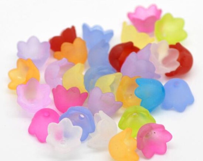100 Assorted Color 10x7mm Frosted Acrylic Flower Beads (a204k)