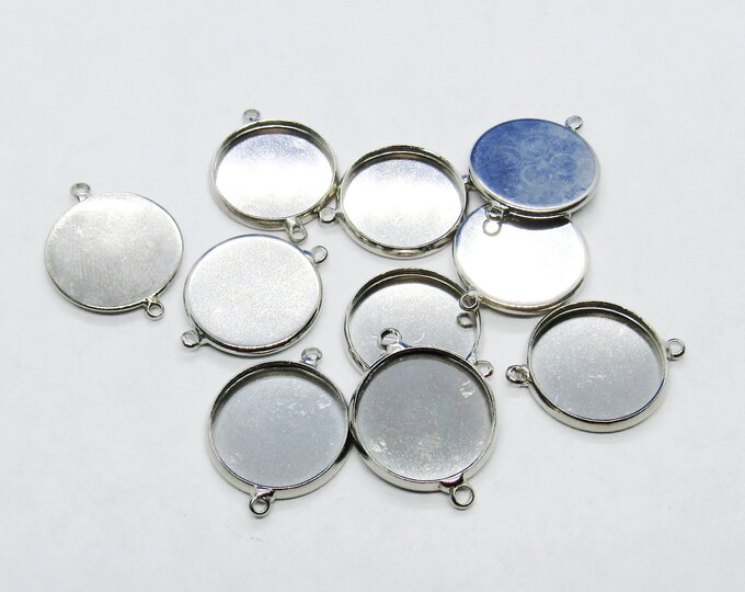 10 Silver Tone Round Alloy Cabochon 21x14mm Link Trays  (Fits 12mm Cabs) (A214m)