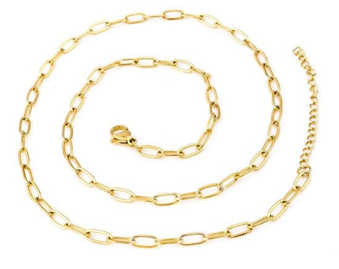 1 Pc 304 Gold Plated 304 Stainless Steel Link Cable Chain Necklace 46cm(18 1/8") (168f)