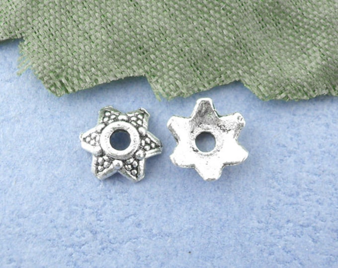 100 Antique Silver Tone Alloy Flower Bead Caps 7mm (A360e)