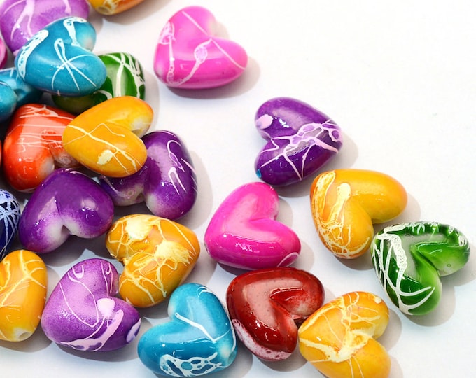 20 Assorted Color 15x17x8mm Heart Drawbench Acrylic Beads (A241c)
