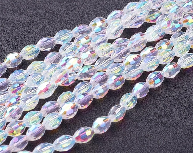 1 Strand 8x6mm Electroplated Clear Faceted Oval Glass Beads (A486b)