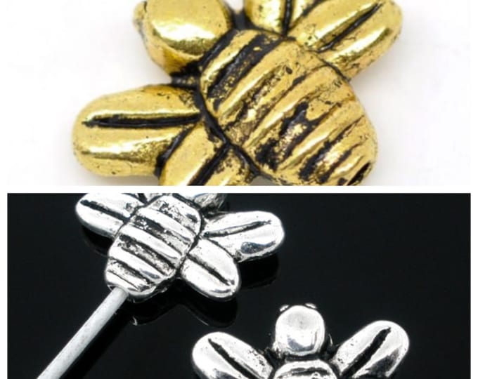 25 Choice of Antique Gold or Silver Alloy Bee Spacer Beads 14x12mm (A285f/405c)