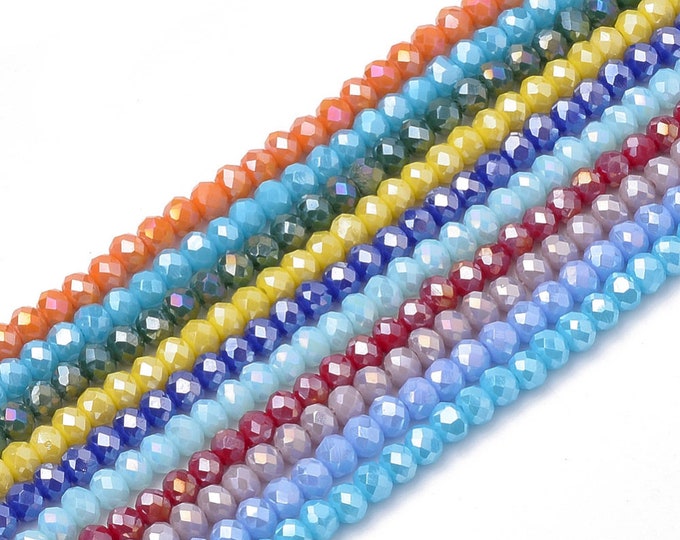 Choice of Color 1 Strand 6x4mm AB Plated Faceted Glass Rondelle Beads (A425h/426k)
