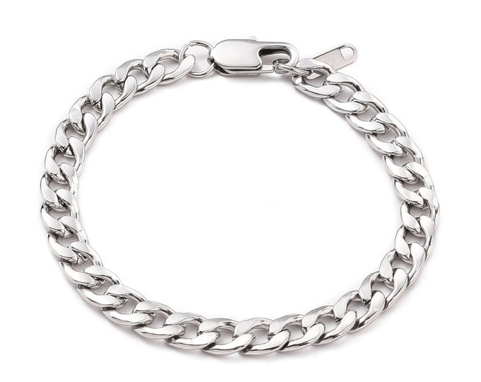 1 (304) Stainless Steel  Unisex Cuban Link Chain Bracelet 7.5"  (A292w)
