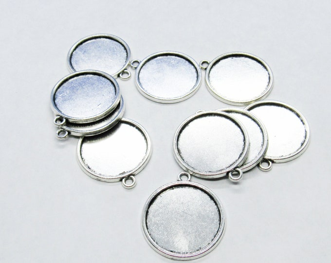 10 Antique Silver Cabochon Round Pendant Trays 18x14mm (Fits 12mm Cabs) (A70x)