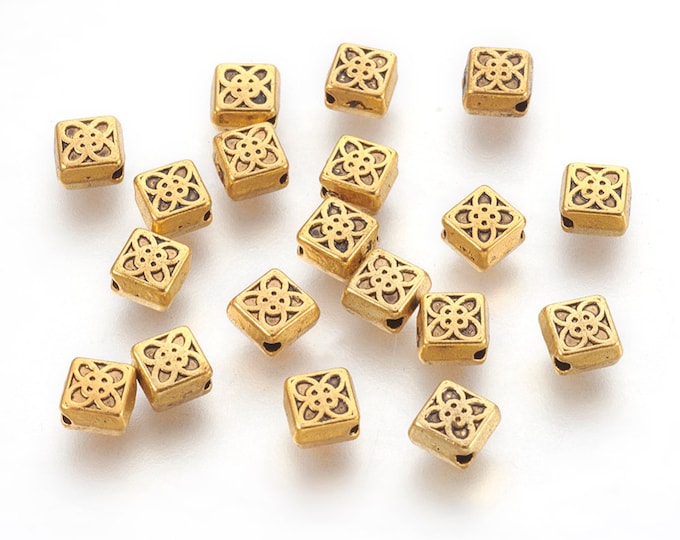 50 Antique Gold Tone Alloy Square 6mm Spacer Beads  (A403i)