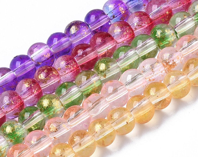 Choice of Color 1 Strand 10mm Round Spray Painted Glass Beads w/Gold Foil Glitter (327e/328)