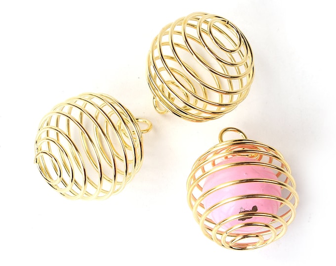 10 Large Gold Plated Lantern Spiral Bead Cages 25 x 20mm (B262L)