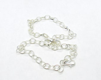 2 Silver Plated Copper Lg Loop Cable Chain Bracelets 8.25" (A157k)
