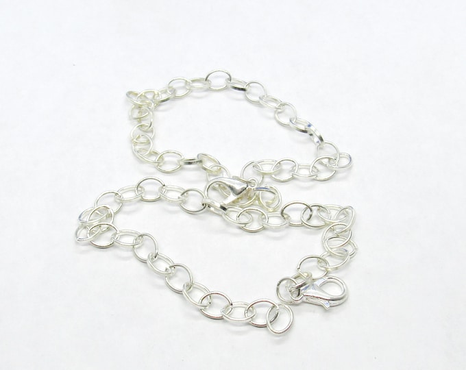 2 Silver Plated Copper Lg Loop Cable Chain Bracelets 8.25" (A157k)