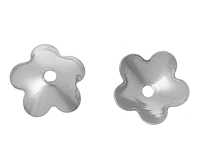 50 (304) Stainless Steel Flower Bead Caps 6x6mm Fits 10mm Beads (A2h)