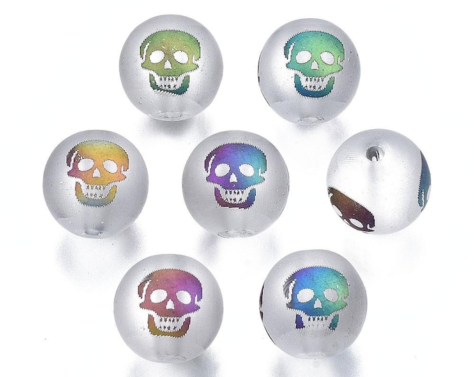 20pcs Electroplate Frosted Glass Beads with AB Skull 10mm (A488h)