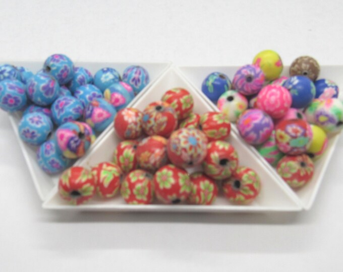 20pcs Choice of Color 10mm Handmade Round Polymer Clay Beads in Mixed Designs (A491a/b)