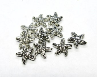 10 Antique Silver Tone 14 x 14mm Starfish Spacer Beads (A75a/c)