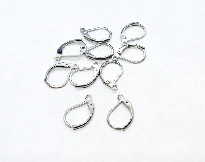 10 Pr (20pcs) 304 Stainless Steel Leverback Ear Wires 15x10.5mm - 21g  (A37p)