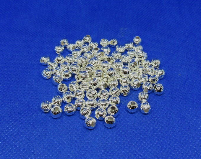 100 Silver Color Plated Iron Corrugated Pumpkin Spacer Beads 6mm (A22c)