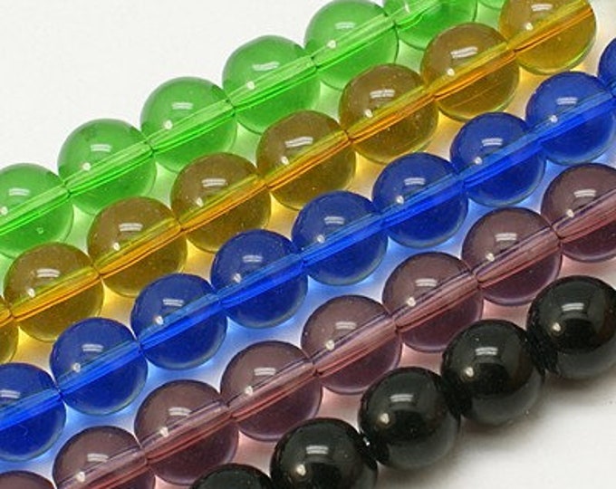 1 Strand 8mm Choice of Color Transparent Round Glass Beads (A245a-e)