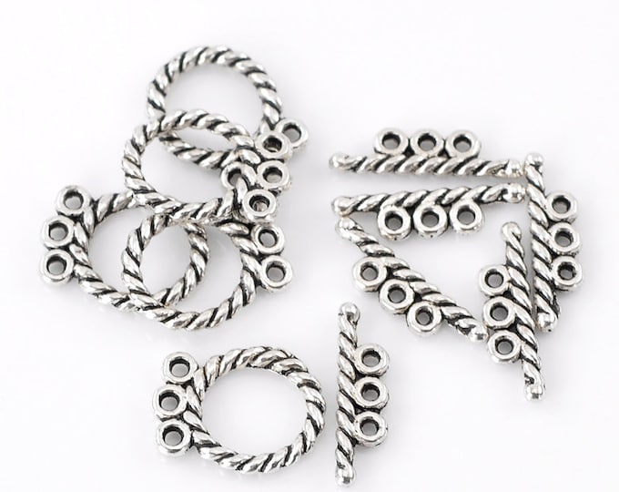 10 Sets Antique Silver 3 Strand Round Toggle Clasps 16x12mm  (A262h)