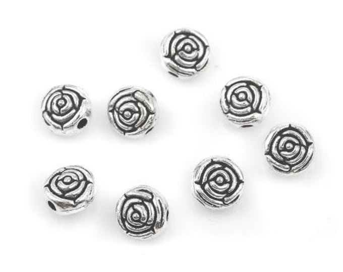 25 Antique Silver Tone 7 x 7mm Flower Spacer Beads (A498f)