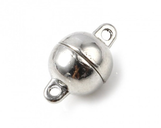 5 Silver Tone Copper Round Magnetic Clasps 13x8mm  (A116f)