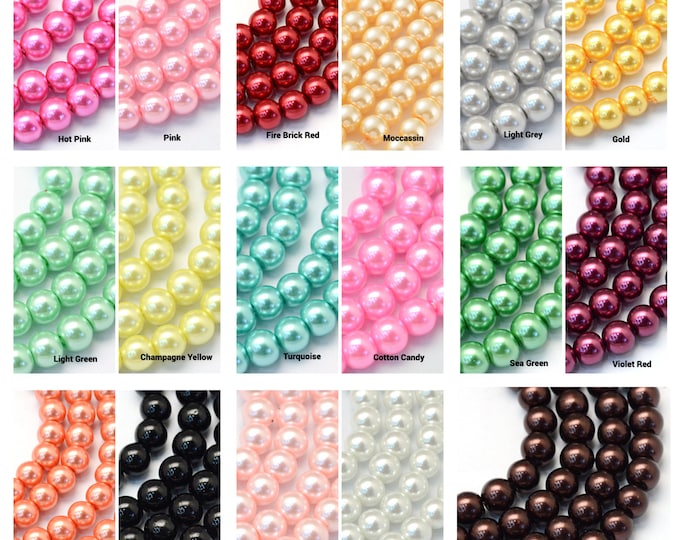 1 Strand 8mm Choice of Color Pearlized Baking Painted Glass Pearl Beads (A434-438)