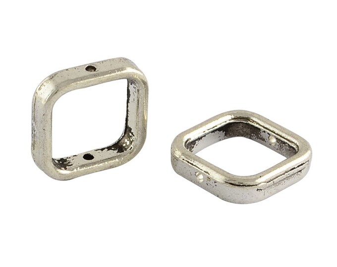 20 Silver Tone Alloy Square Bead Frames 14x14mm (Fits up to 9mm Bead) (A137f)