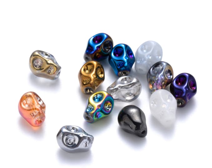 20 Assorted Color Electroplate Glass Skull Beads 10x7.5x6.5 (A304o)