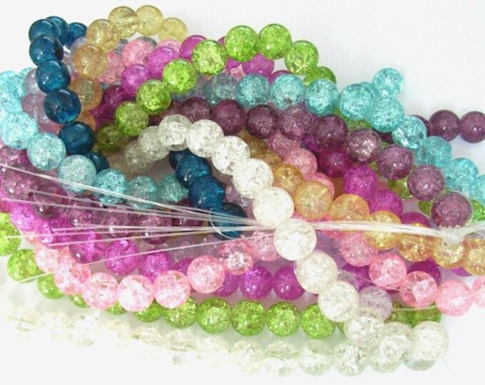 Choice of Color 1 Strand 10mm Round Crackle Glass Beads (A19/26)