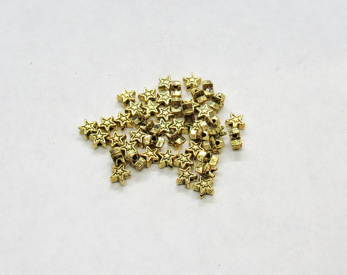 50 Antique Gold 6mm Alloy Star Spacer Beads  (A25a)