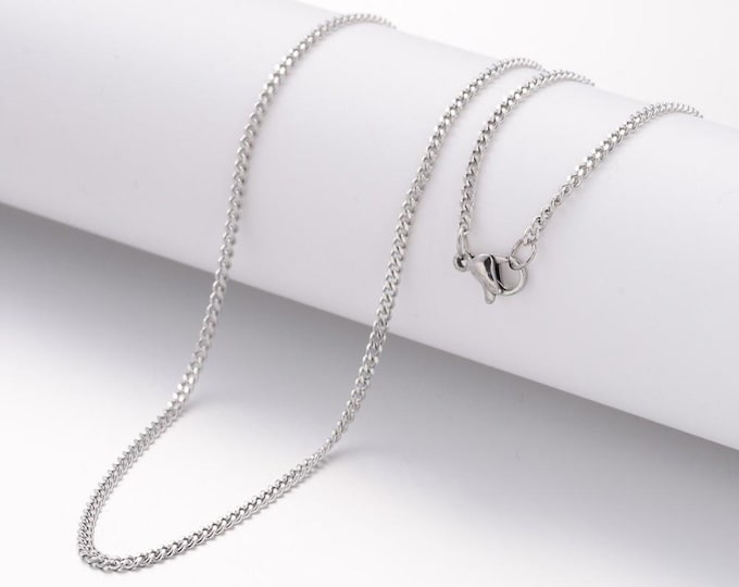 5 (304) Stainless Steel Silver Tone Curb Chain Necklaces 23.6" (A511k)