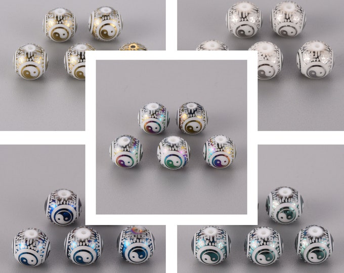 Choice of Color 20pcs Electroplate Glass Beads with YinYang 10mm (A440f-j)