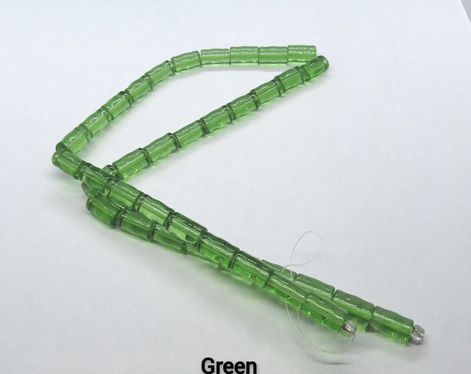 1 Strand Transparent 10x6mm Tube Glass Beads - Green (A136e)