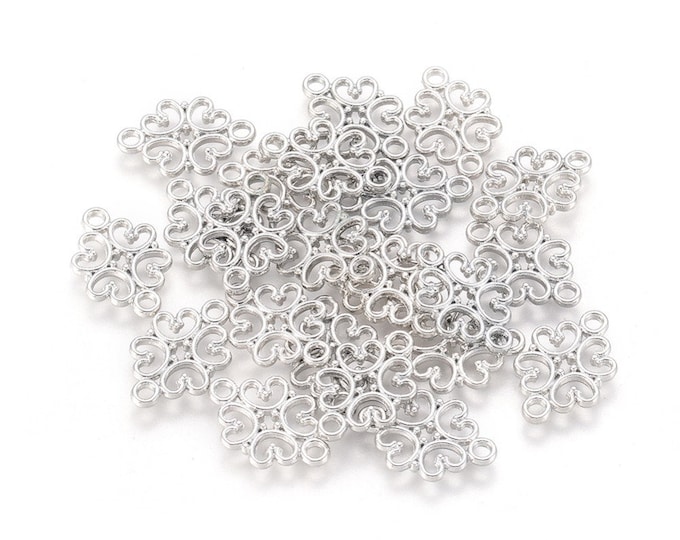 20 Antique Silver Filigree Design Connector Links 18x13mm (A349c)