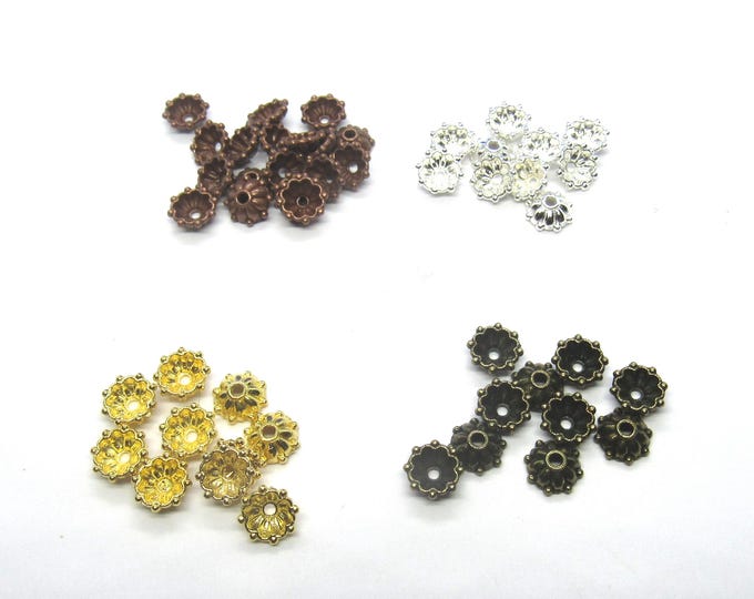 25 Choice of Color Alloy Flower Bead Caps 8mm (A295a-d/474c)