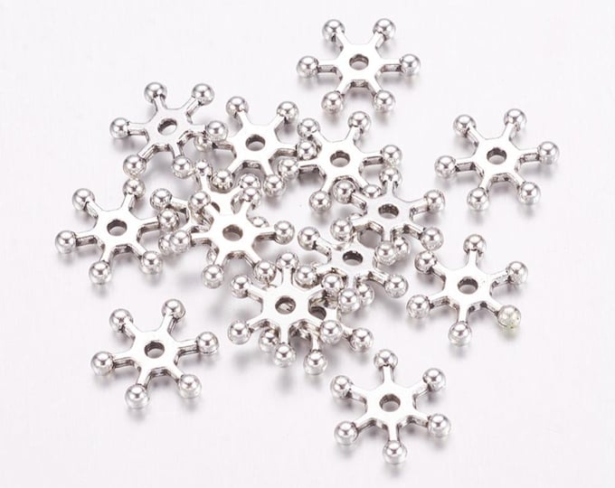 50 Silver Tone 12mm Alloy Snowflake Spacer Beads (A483d)