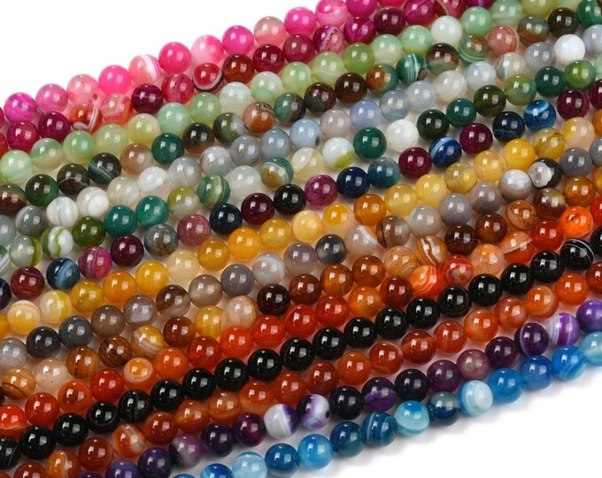 Choice of 1 Strand 8mm Round Natural Striped Agate Gemstone Beads (A256c1-7)