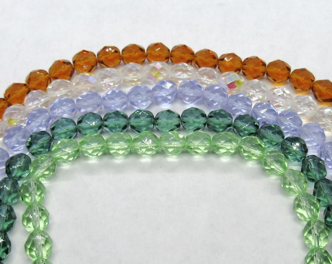 Choice of Color 1 Strand Faceted 8mm Fire Polished Czech Glass Beads (A169a-e)