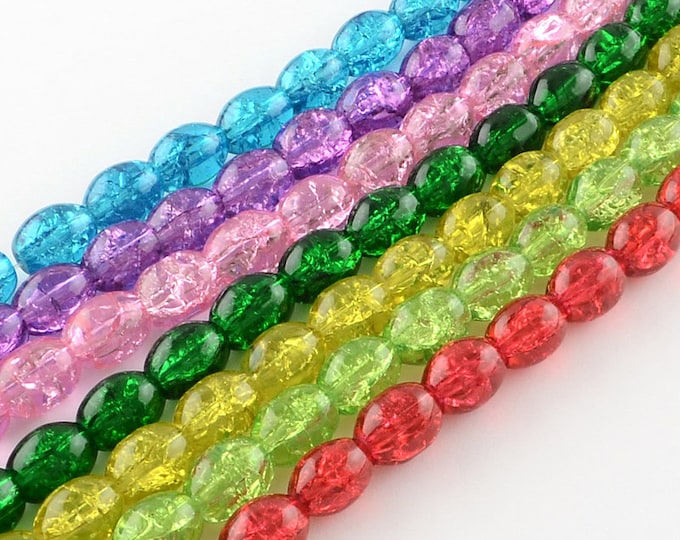 Choice of Color 1 Strand 6x8mm Oval Crackle Glass Beads (A234e1-5)