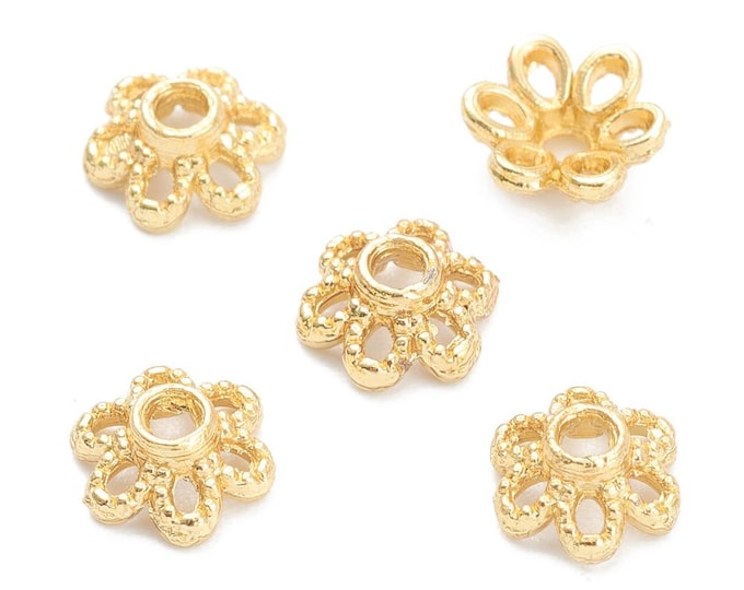20pc 18k Gold Plated Alloy 6 Petal Bead Caps 5.5mm (A484b)